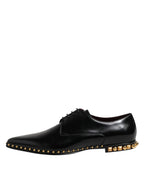 Dolce & Gabbana Black Leather Studded Derby Men Dress Shoes - Zeiniez
