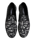 Dolce & Gabbana Black Slip On Printed Men Loafers Shoes - Zeiniez