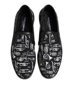 Dolce & Gabbana Black Slip On Printed Men Loafers Shoes