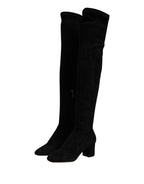 Dolce & Gabbana Black Suede Leather Knee High Boots Shoes
