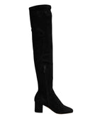 Dolce & Gabbana Black Suede Leather Knee High Boots Shoes - Zeiniez
