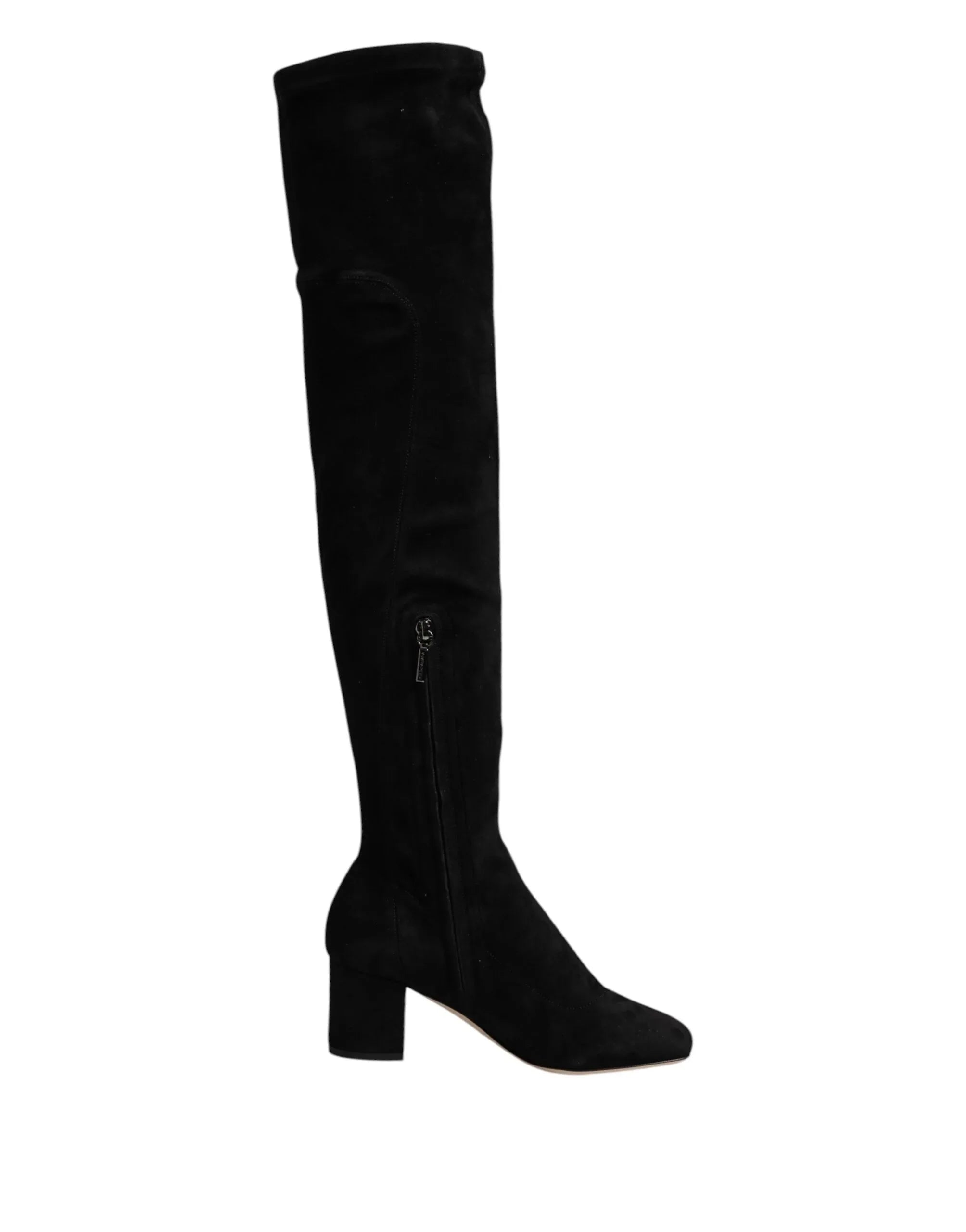 Dolce & Gabbana Black Suede Leather Knee High Boots Shoes - Zeiniez