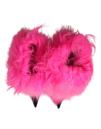 Dolce & Gabbana Pink Faux Fur Leather High Heels Boots Shoes - Zeiniez