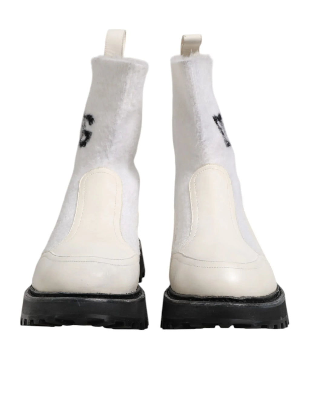 Dolce & Gabbana White Beige DG Logo Mid Calf Boots Shoes - Zeiniez