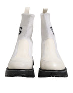 Dolce & Gabbana White Beige DG Logo Mid Calf Boots Shoes - Zeiniez
