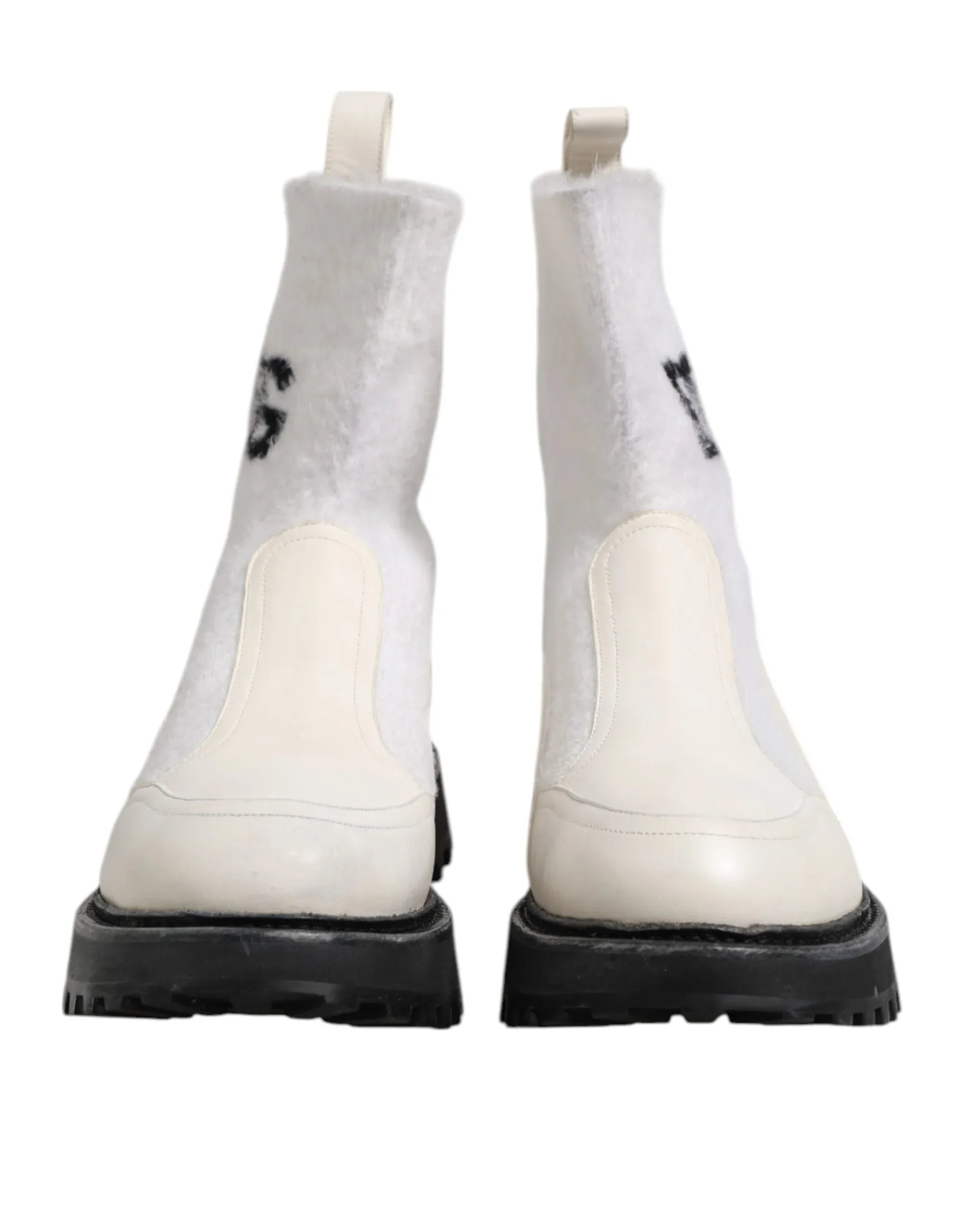 Dolce & Gabbana White Beige DG Logo Mid Calf Boots Shoes - Zeiniez
