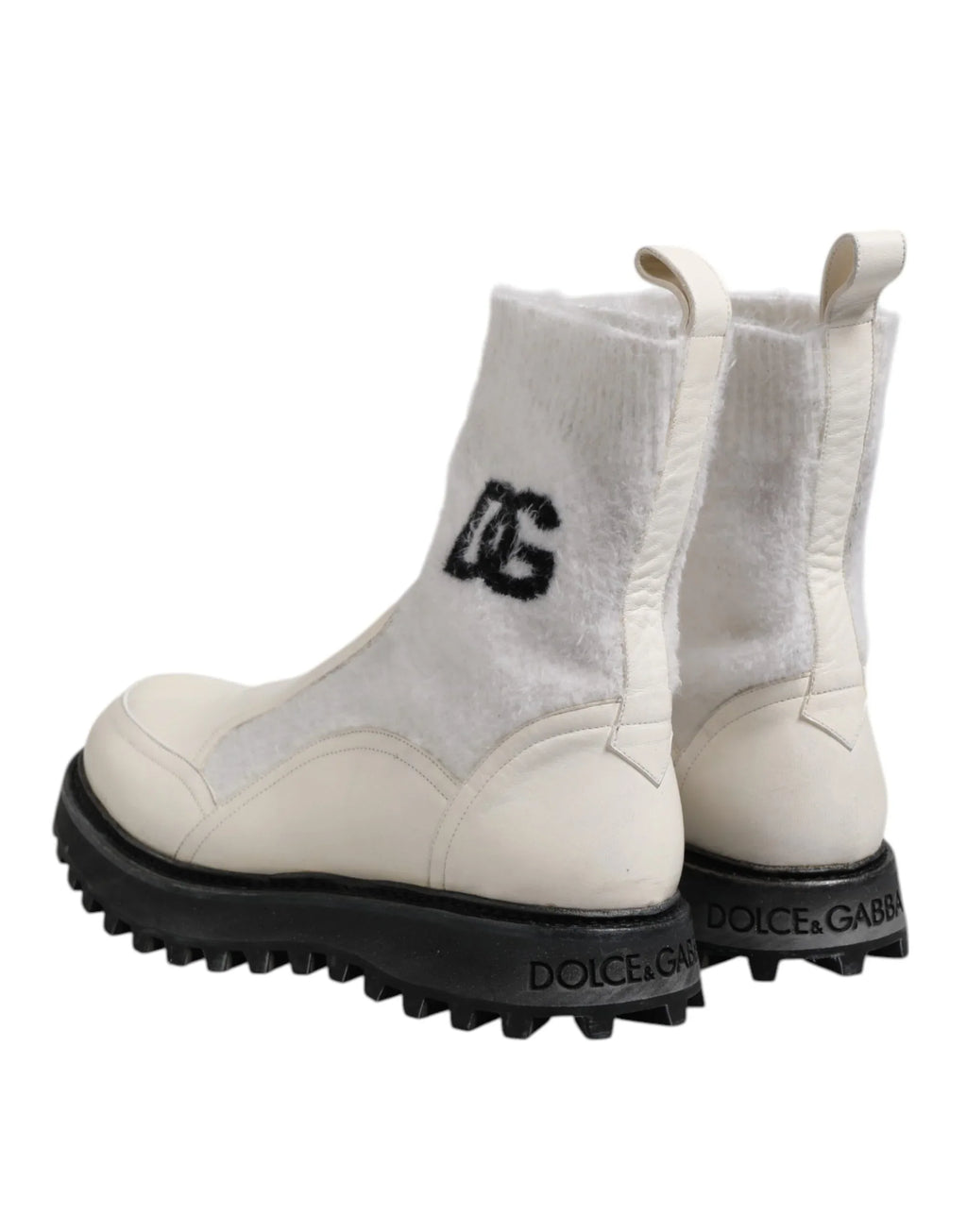 Dolce & Gabbana White Beige DG Logo Mid Calf Boots Shoes - Zeiniez