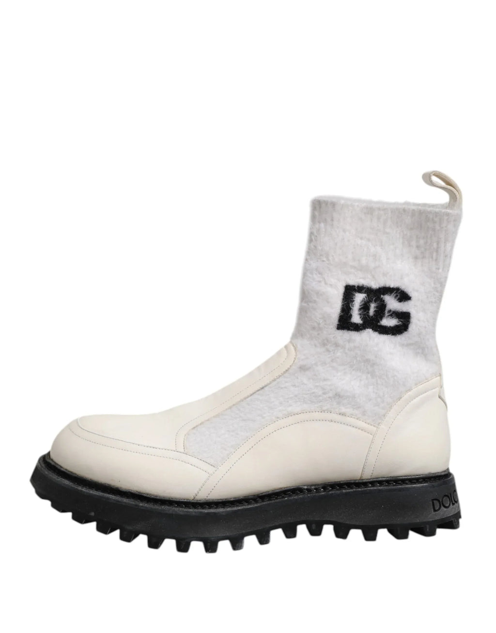 Dolce & Gabbana White Beige DG Logo Mid Calf Boots Shoes - Zeiniez