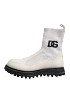 Dolce & Gabbana White Beige DG Logo Mid Calf Boots Shoes - Zeiniez