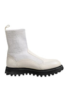 Dolce & Gabbana White Beige DG Logo Mid Calf Boots Shoes - Zeiniez