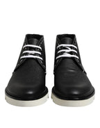 Dolce & Gabbana Black White Leather Ankle Boots Shoes - Zeiniez