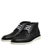 Dolce & Gabbana Black White Leather Ankle Boots Shoes - Zeiniez