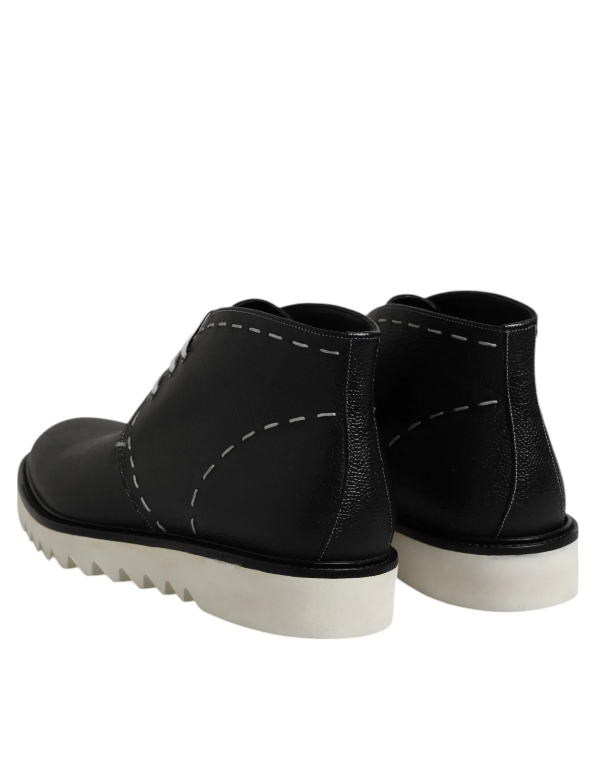 Dolce & Gabbana Black White Leather Ankle Boots Shoes - Zeiniez