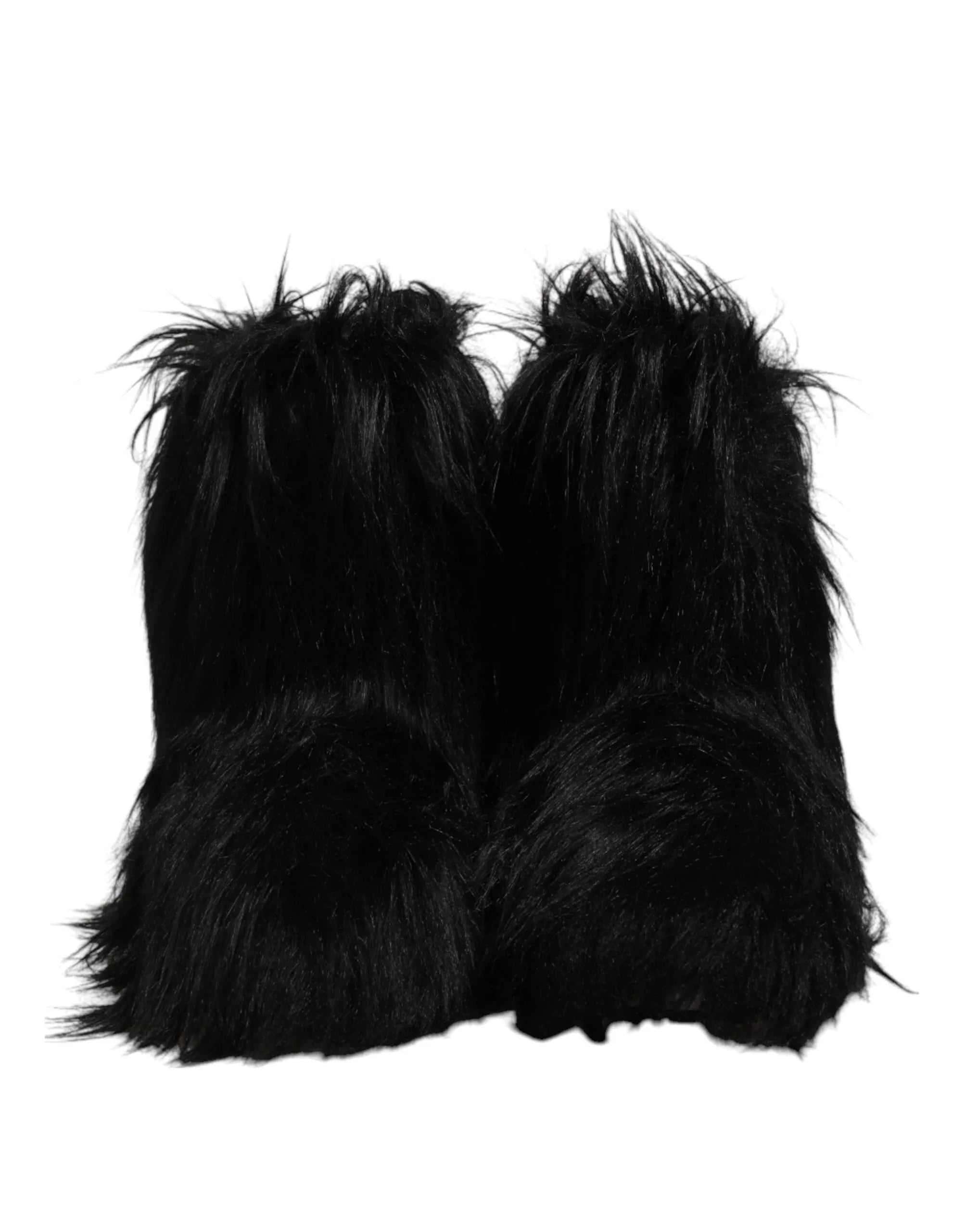Dolce & Gabbana Black Faux Fur Mid Calf Boots Shoes - Zeiniez
