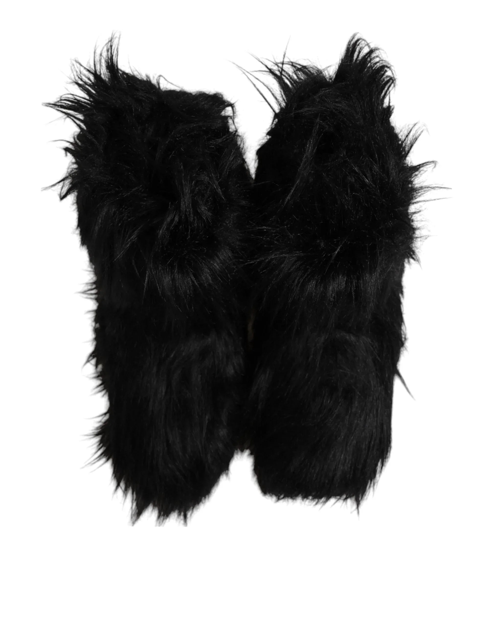 Dolce & Gabbana Black Faux Fur Mid Calf Boots Shoes - Zeiniez