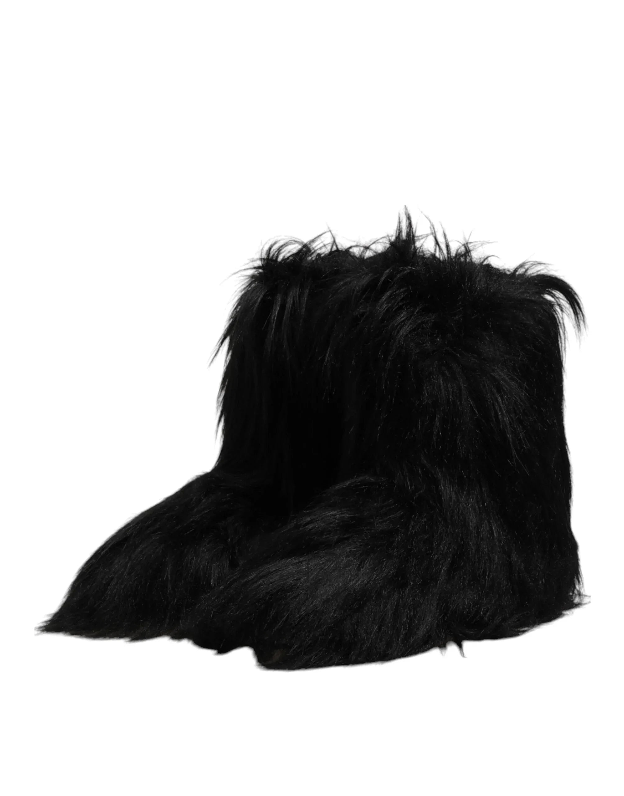 Dolce & Gabbana Black Faux Fur Mid Calf Boots Shoes - Zeiniez