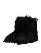 Dolce & Gabbana Black Faux Fur Mid Calf Boots Shoes