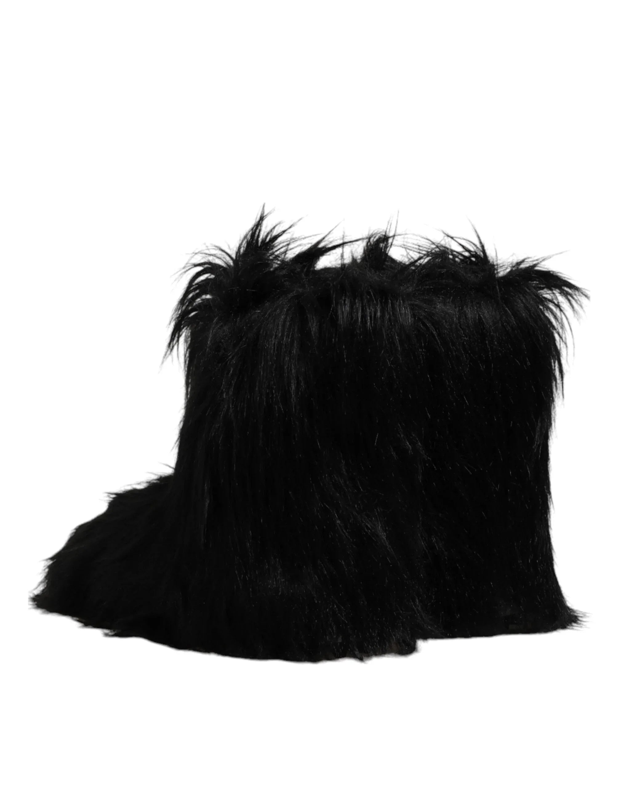 Dolce & Gabbana Black Faux Fur Mid Calf Boots Shoes - Zeiniez