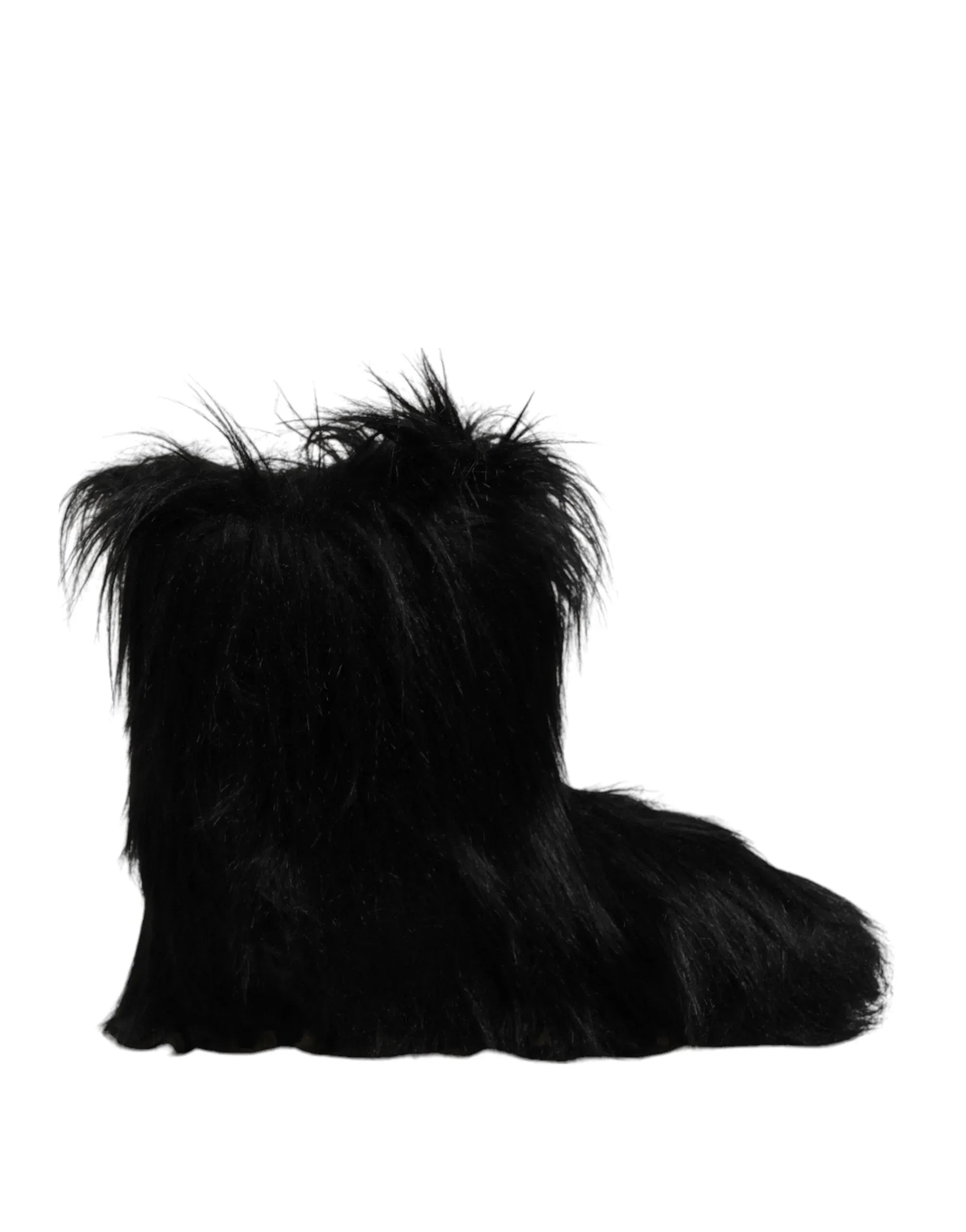 Dolce & Gabbana Black Faux Fur Mid Calf Boots Shoes - Zeiniez