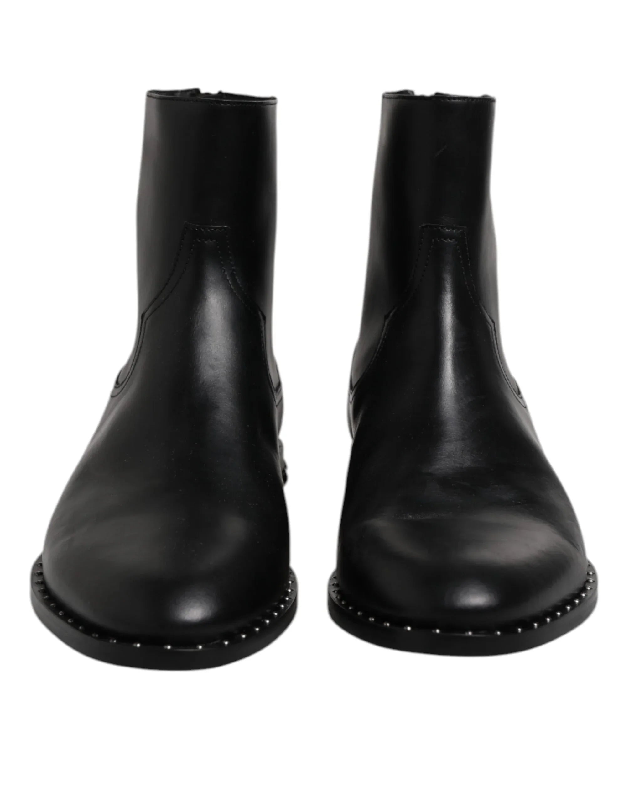 Dolce & Gabbana Black Leather Logo Ankle Boots Studded Shoes - Zeiniez