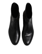 Dolce & Gabbana Black Leather Logo Ankle Boots Studded Shoes