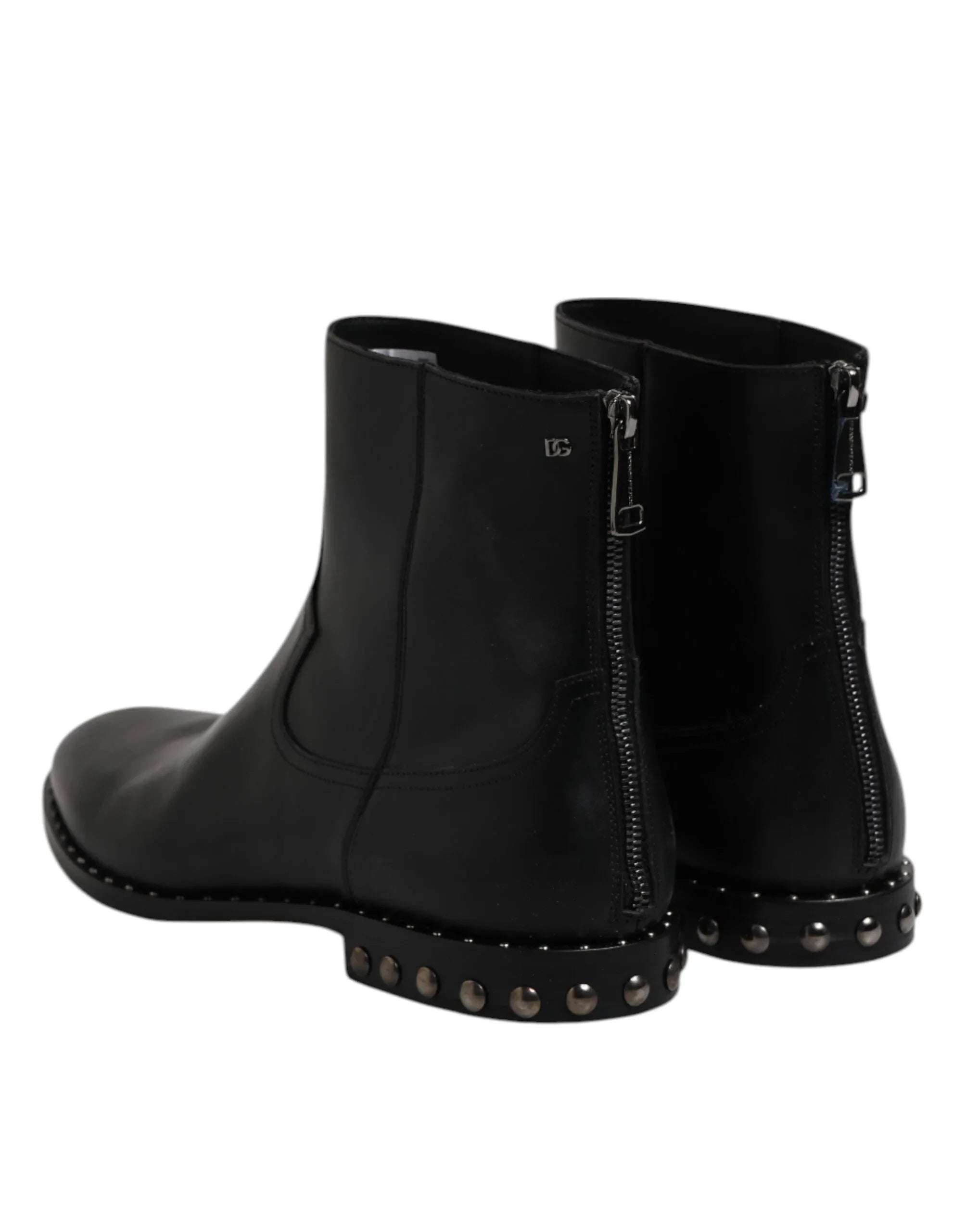 Dolce & Gabbana Black Leather Logo Ankle Boots Studded Shoes - Zeiniez