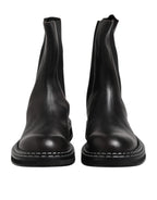 Dolce & Gabbana Black Leather Mid Calf Boots Flats Shoes