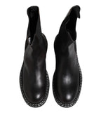 Dolce & Gabbana Black Leather Mid Calf Boots Flats Shoes