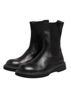 Dolce & Gabbana Black Leather Mid Calf Boots Flats Shoes
