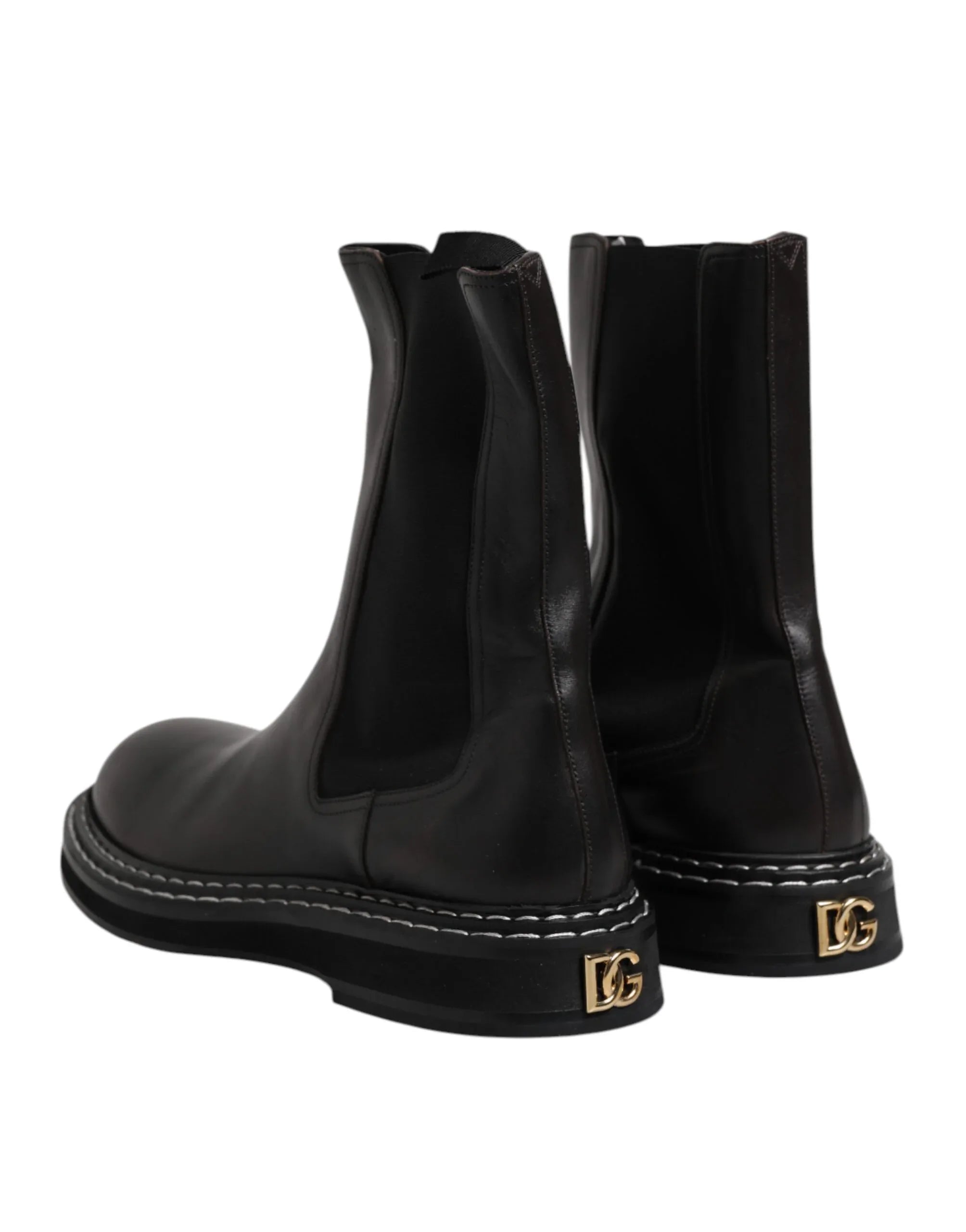 Dolce & Gabbana Black Leather Mid Calf Boots Flats Shoes - Zeiniez