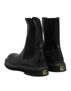 Dolce & Gabbana Black Leather Mid Calf Boots Flats Shoes