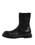 Dolce & Gabbana Black Leather Mid Calf Boots Flats Shoes - Zeiniez
