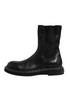 Dolce & Gabbana Black Leather Mid Calf Boots Flats Shoes