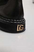 Dolce & Gabbana Black Leather Mid Calf Boots Flats Shoes