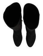 Dolce & Gabbana Black Suede Leather Knee High Boots Shoes