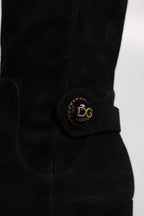 Dolce & Gabbana Black Suede Leather Knee High Boots Shoes
