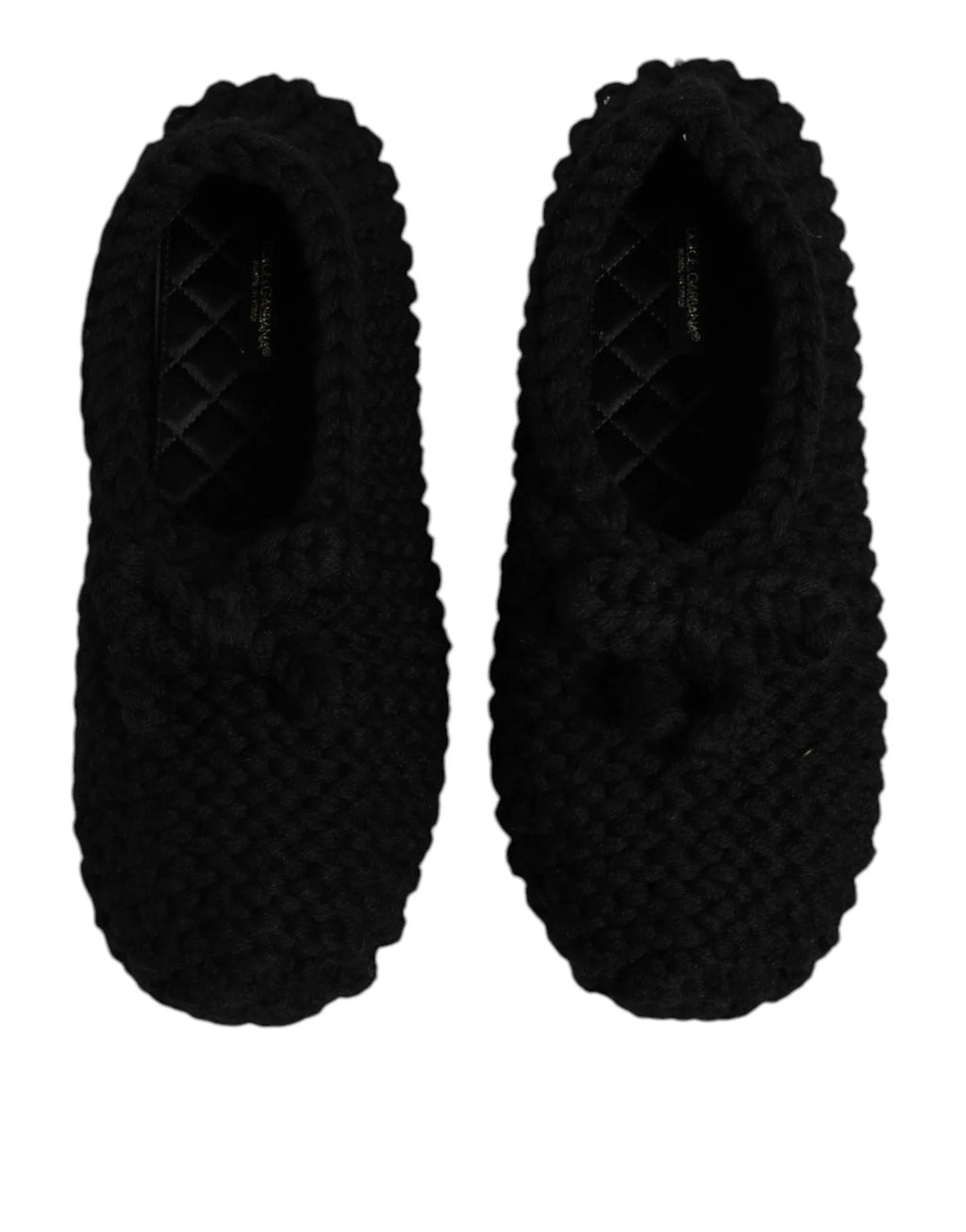Dolce & Gabbana Black Wool Slip On Flats Ballerina Shoes - Zeiniez