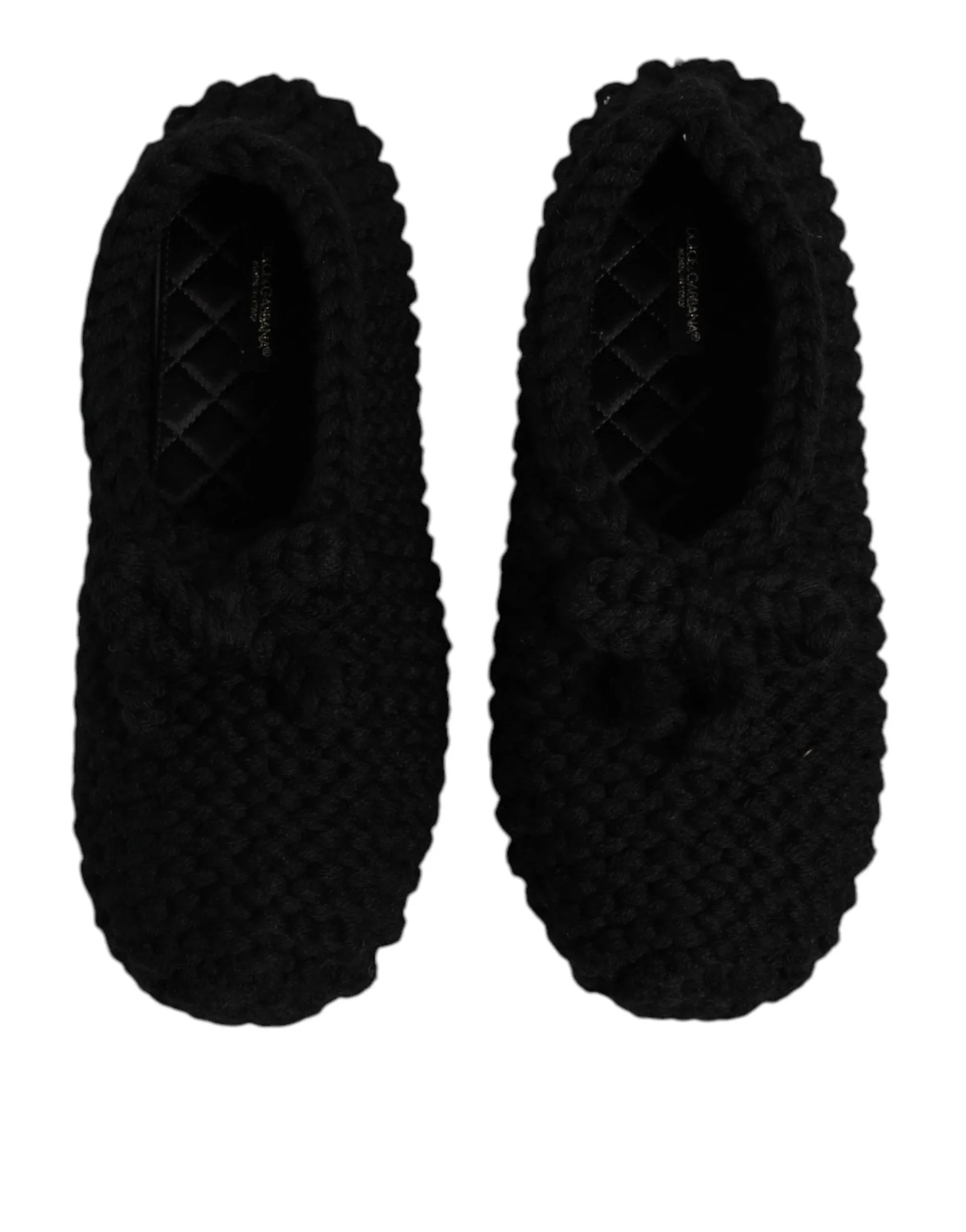 Dolce & Gabbana Black Wool Slip On Flats Ballerina Shoes - Zeiniez