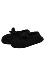 Dolce & Gabbana Black Wool Slip On Flats Ballerina Shoes - Zeiniez