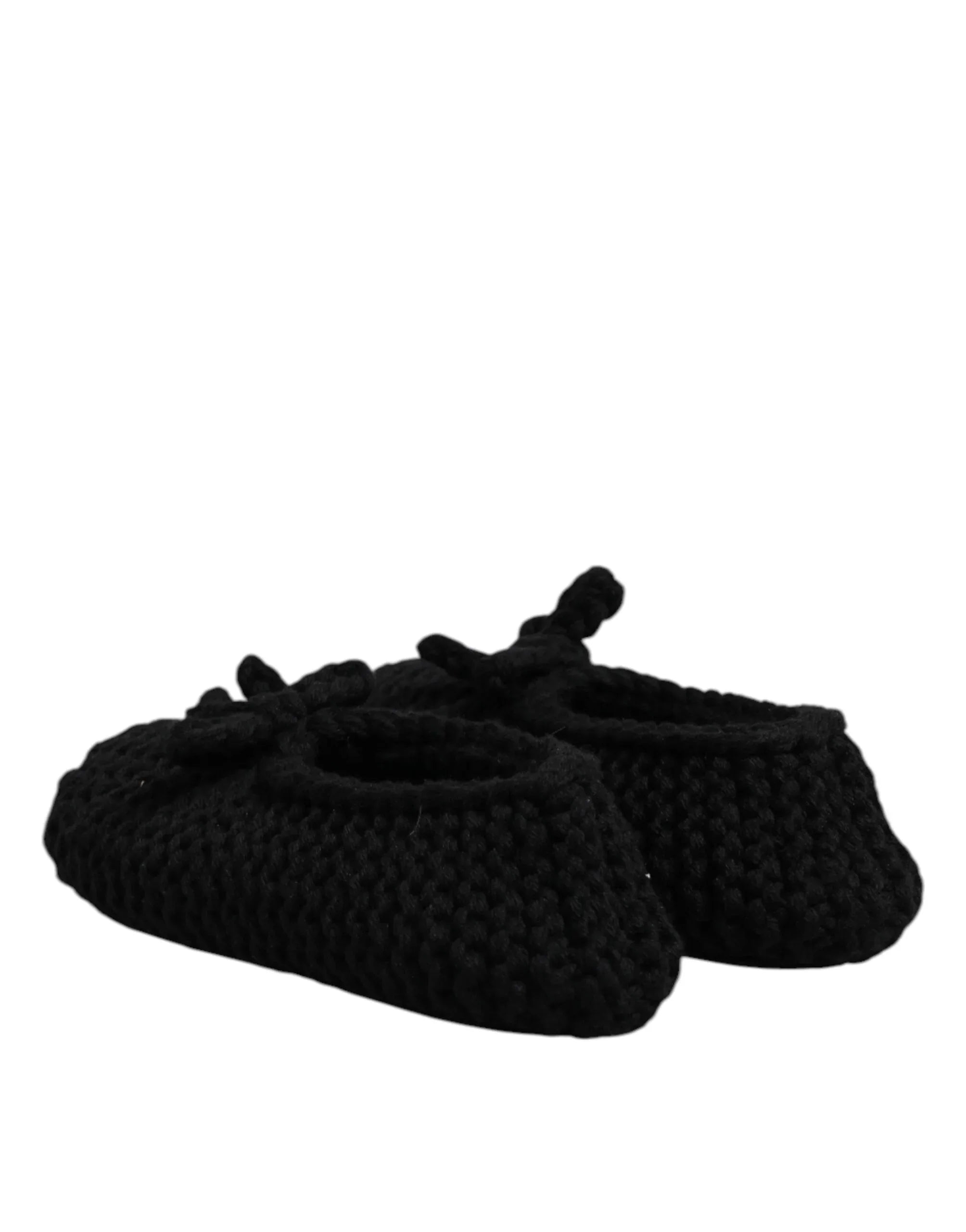 Dolce & Gabbana Black Wool Slip On Flats Ballerina Shoes - Zeiniez