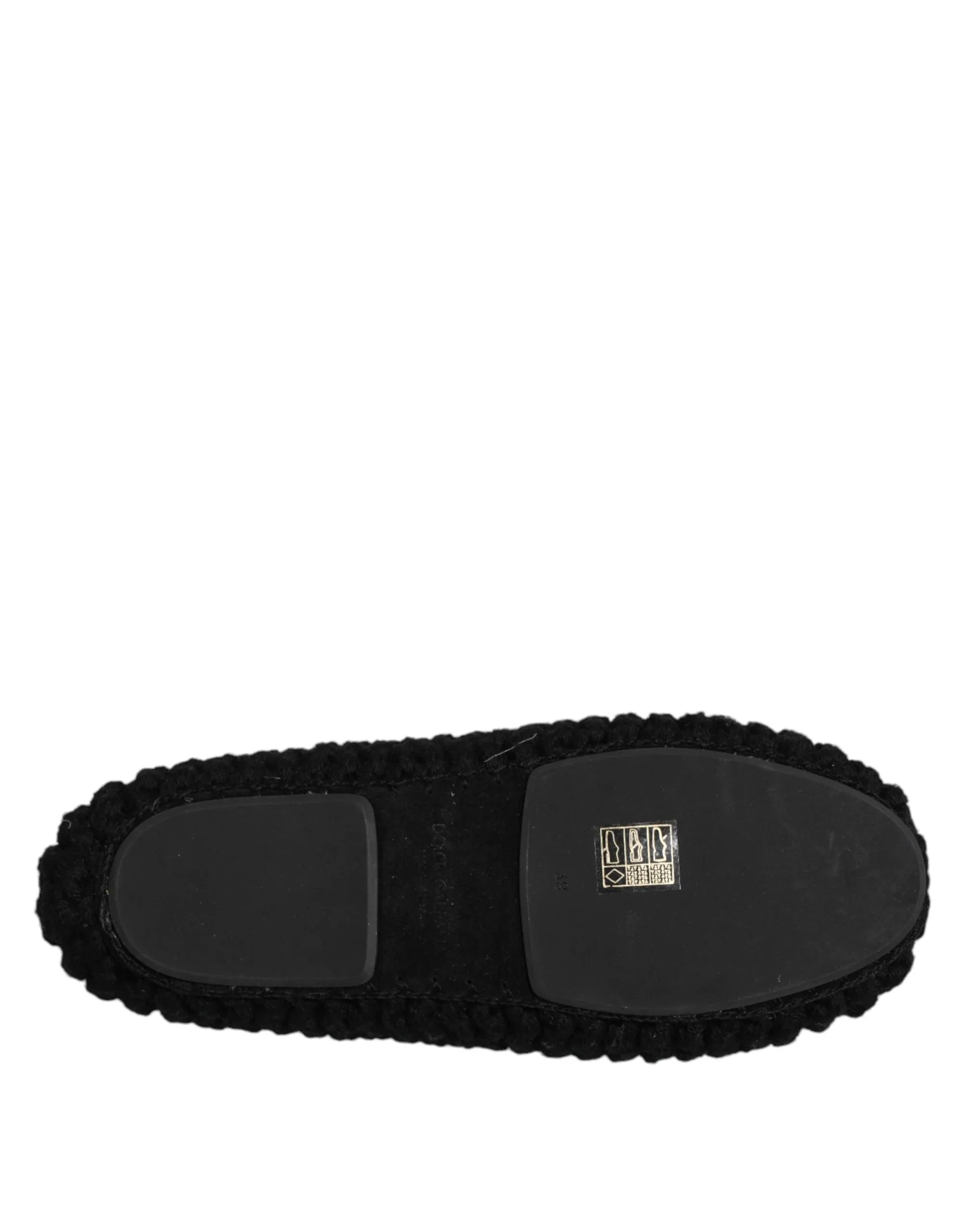 Dolce & Gabbana Black Wool Slip On Flats Ballerina Shoes - Zeiniez