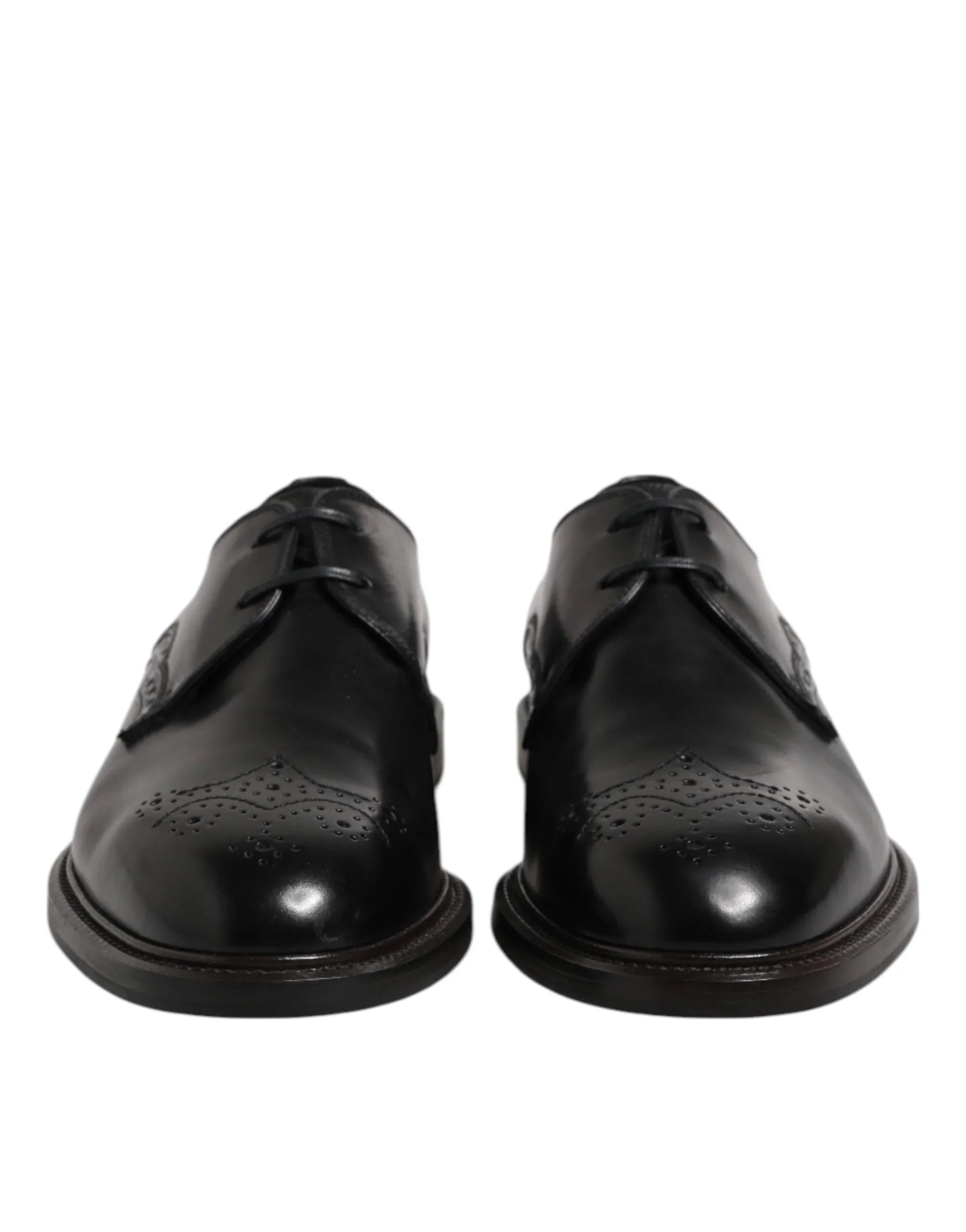 Dolce & Gabbana Black Leather Derby Wingtip Formal Shoes - Zeiniez