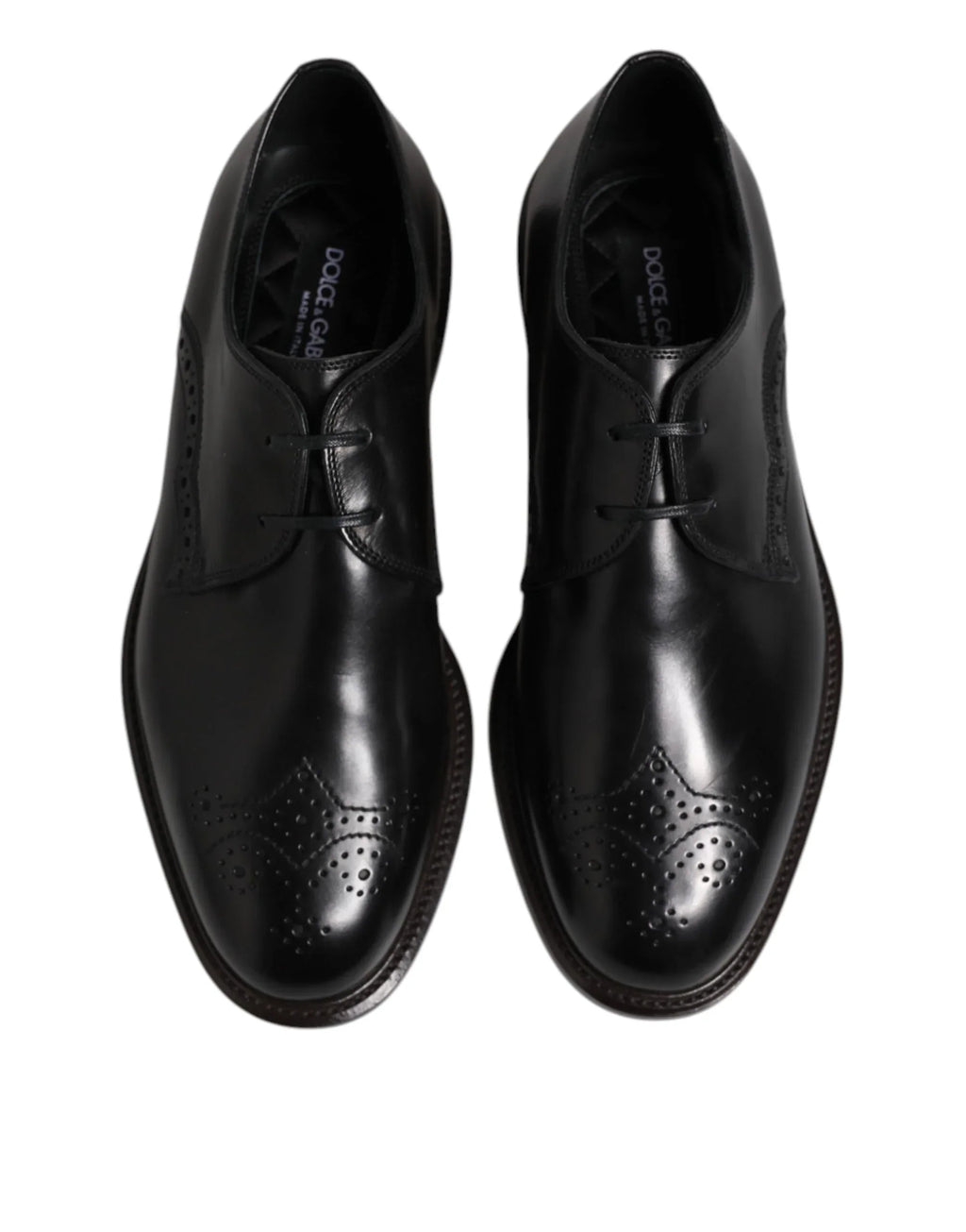 Dolce & Gabbana Black Leather Derby Wingtip Formal Shoes - Zeiniez