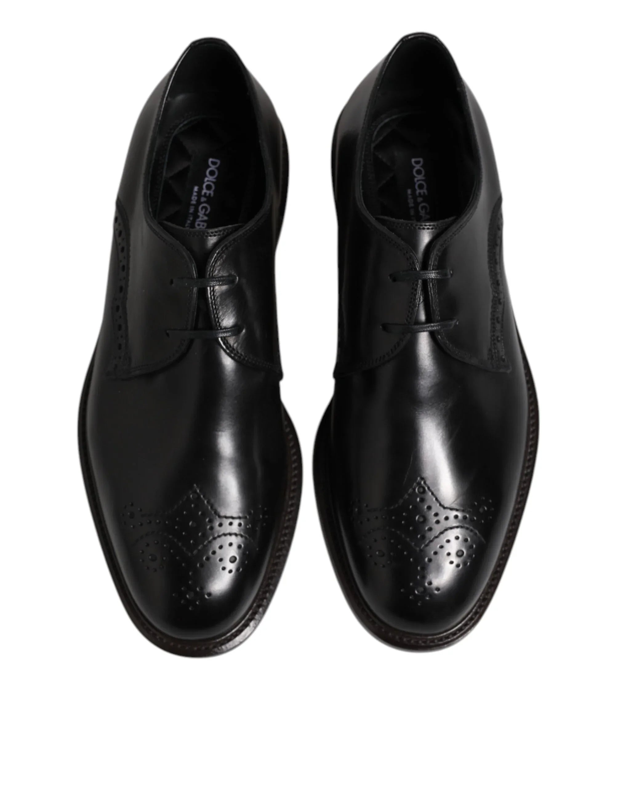Dolce & Gabbana Black Leather Derby Wingtip Formal Shoes - Zeiniez