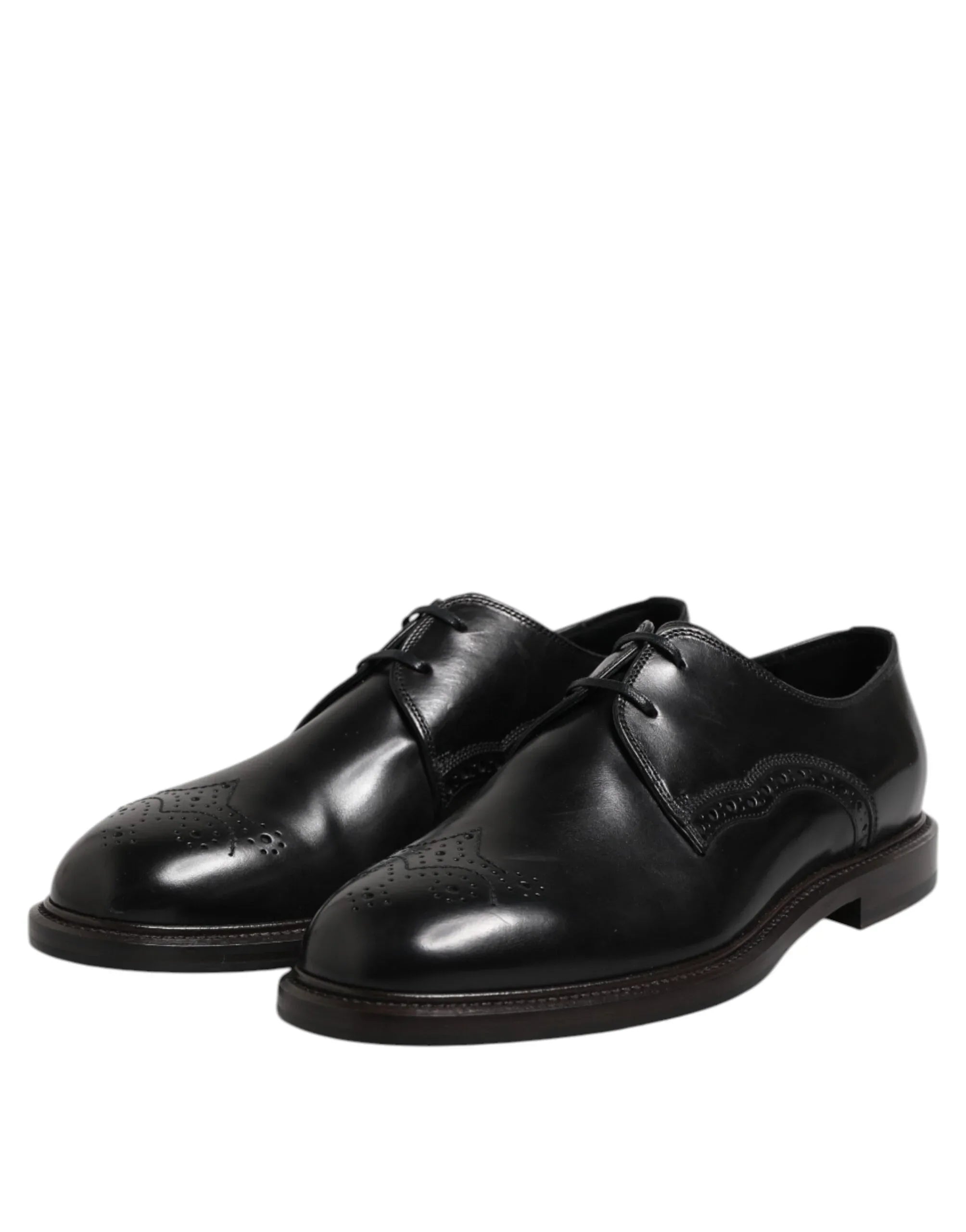 Dolce & Gabbana Black Leather Derby Wingtip Formal Shoes - Zeiniez