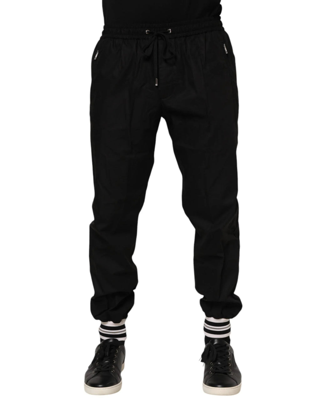 Dolce & Gabbana Black Cotton Logo Tape Men Jogger Pants - Zeiniez