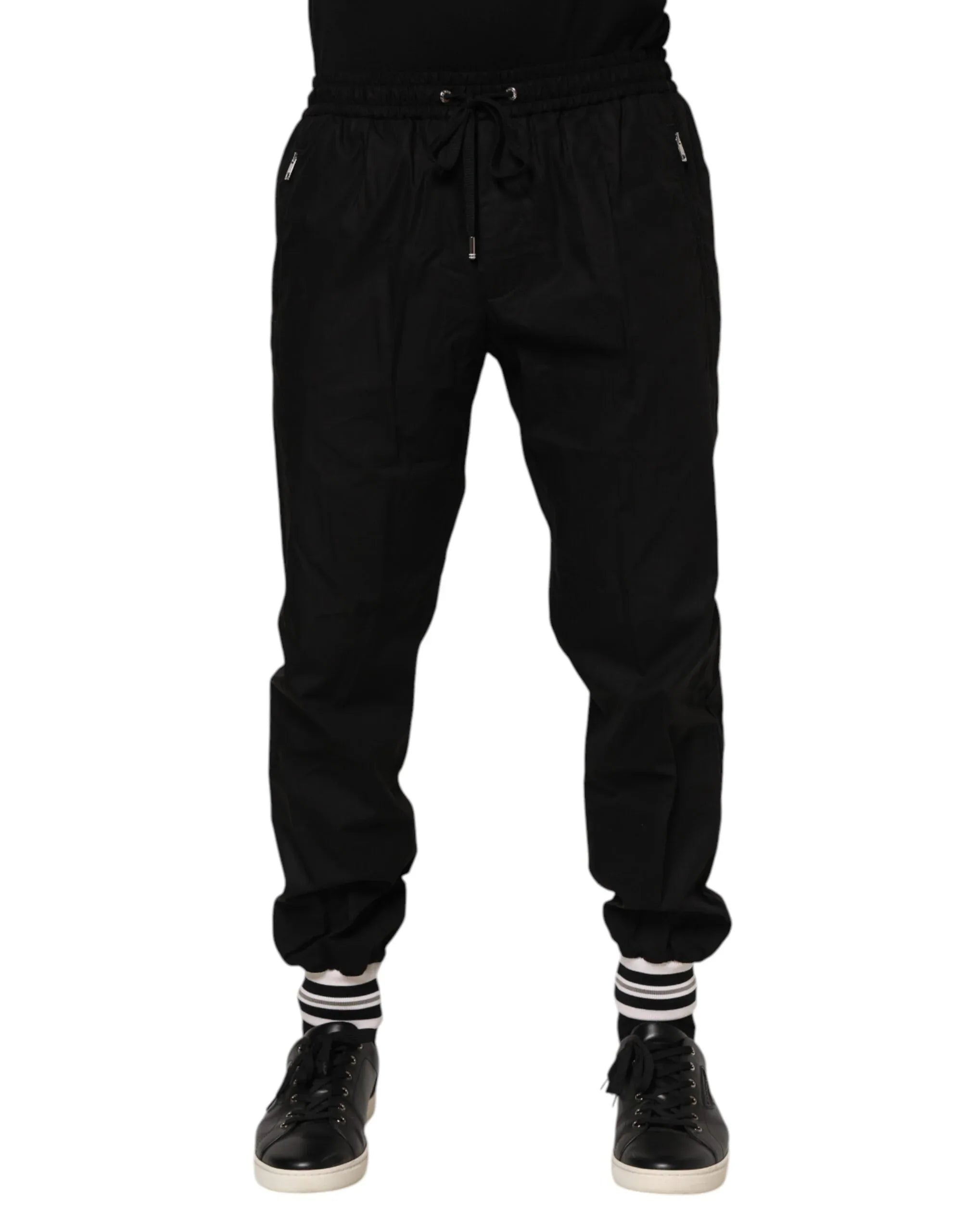 Dolce & Gabbana Black Cotton Logo Tape Men Jogger Pants - Zeiniez