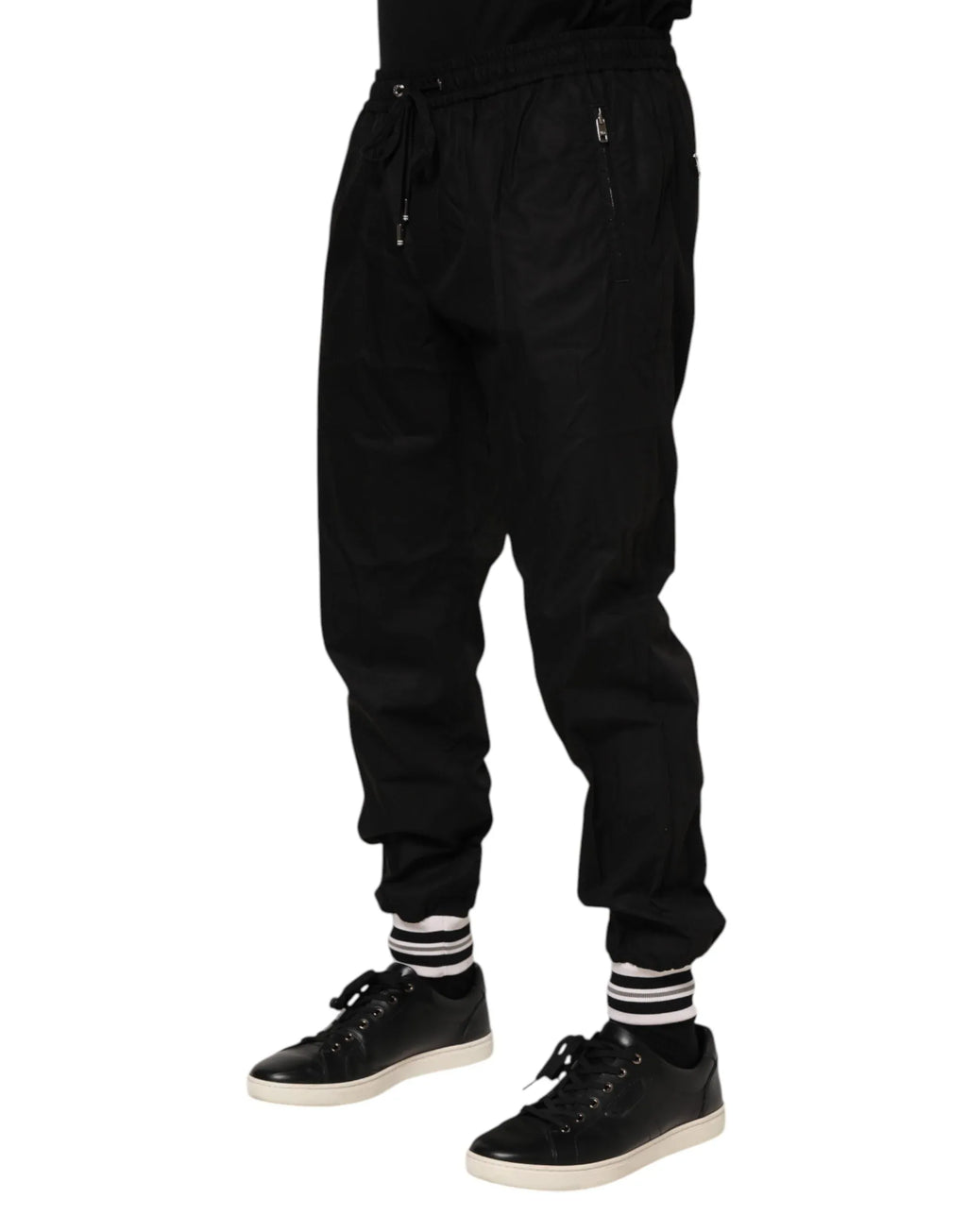 Dolce & Gabbana Black Cotton Logo Tape Men Jogger Pants - Zeiniez