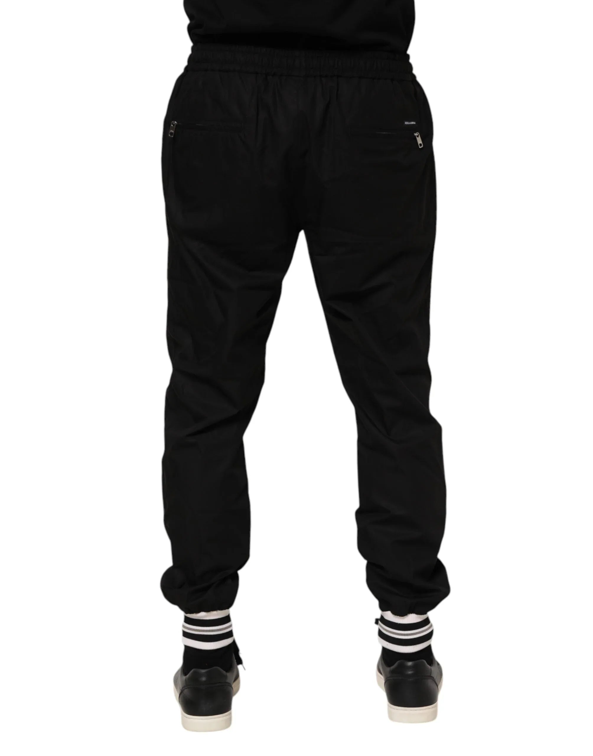 Dolce & Gabbana Black Cotton Logo Tape Men Jogger Pants - Zeiniez