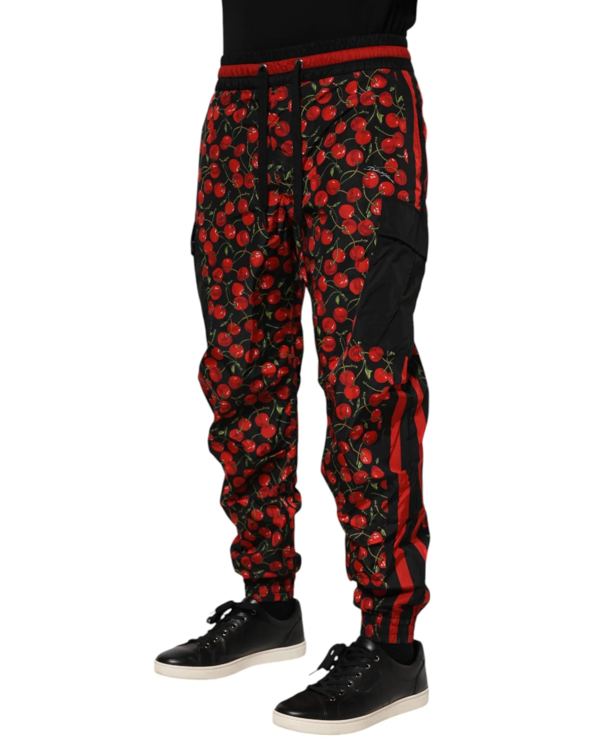 Dolce & Gabbana Black Red Cherry Print Men Sweatpants Pants - Zeiniez